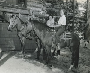 Judy, Nynette and Cathy beside a cabin in the Gallinas Canyon, 1956.